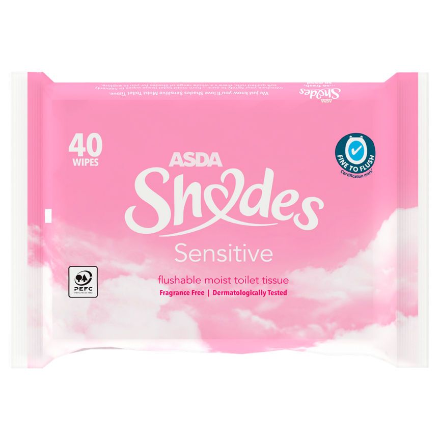ASDA Shades Sensitive Flushable Moist Toilet Tissue Wipes - McGrocer