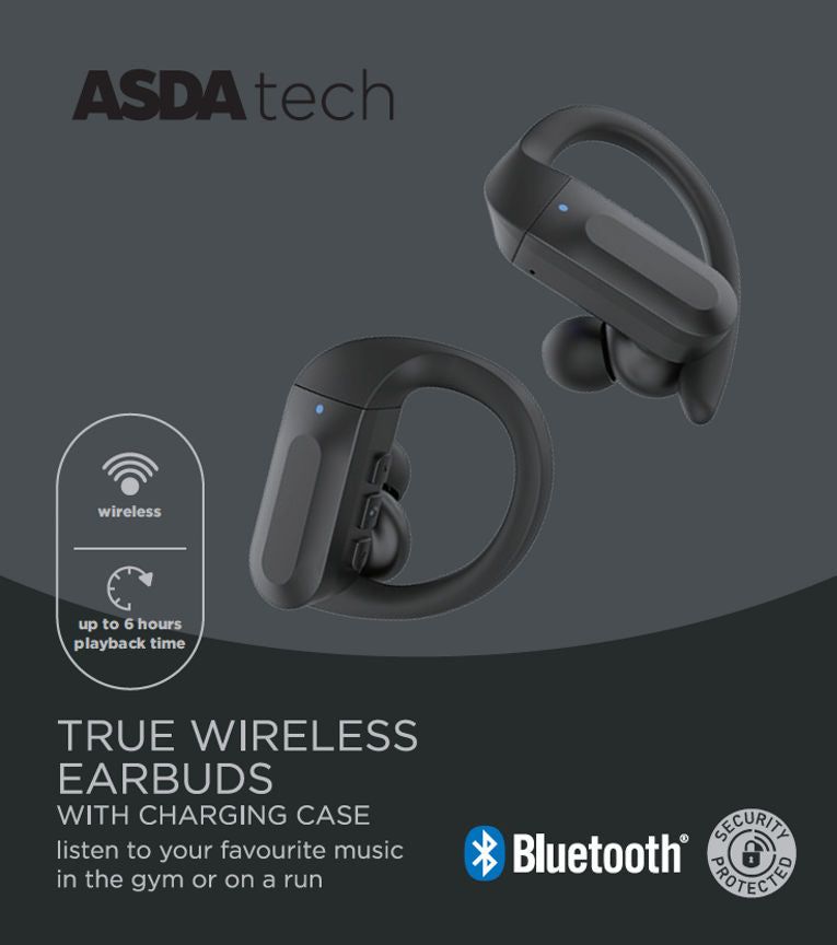 ASDA Tech True Wireless Sports Earphones - Black - McGrocer