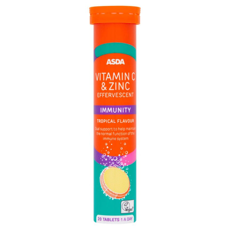 ASDA Vitamin C & Zinc Effervescent Immunity Tropical Flavour 1 A Day 20 Tablets - McGrocer