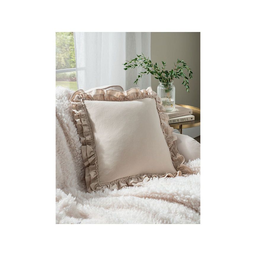 At Home with Stacey Solomon Natural Double Frill Plain Cushion - McGrocer