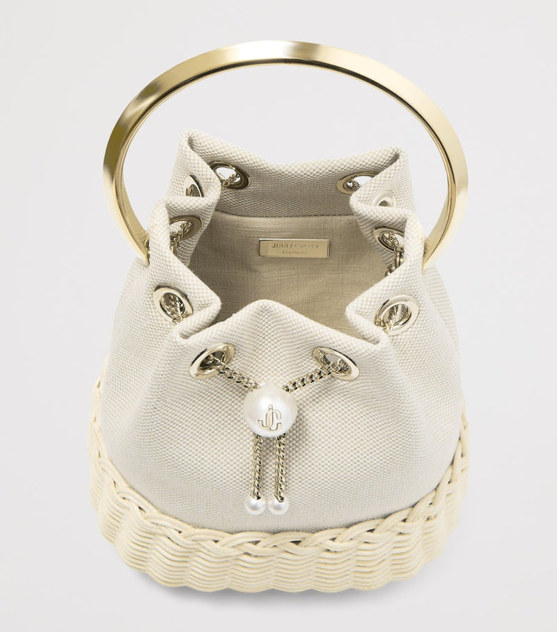 Jimmy Choo Bon Bon canvas and raffia top-handle bag, UK version