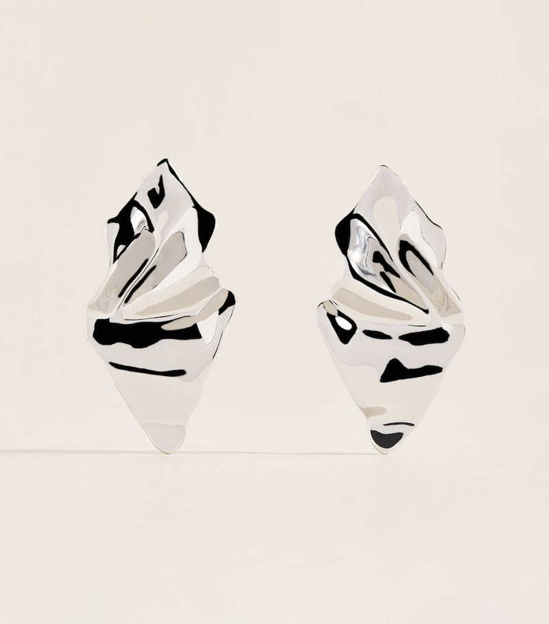 Alexis Bittar small crumpled earrings in rhodium plated brass, imported from the UK