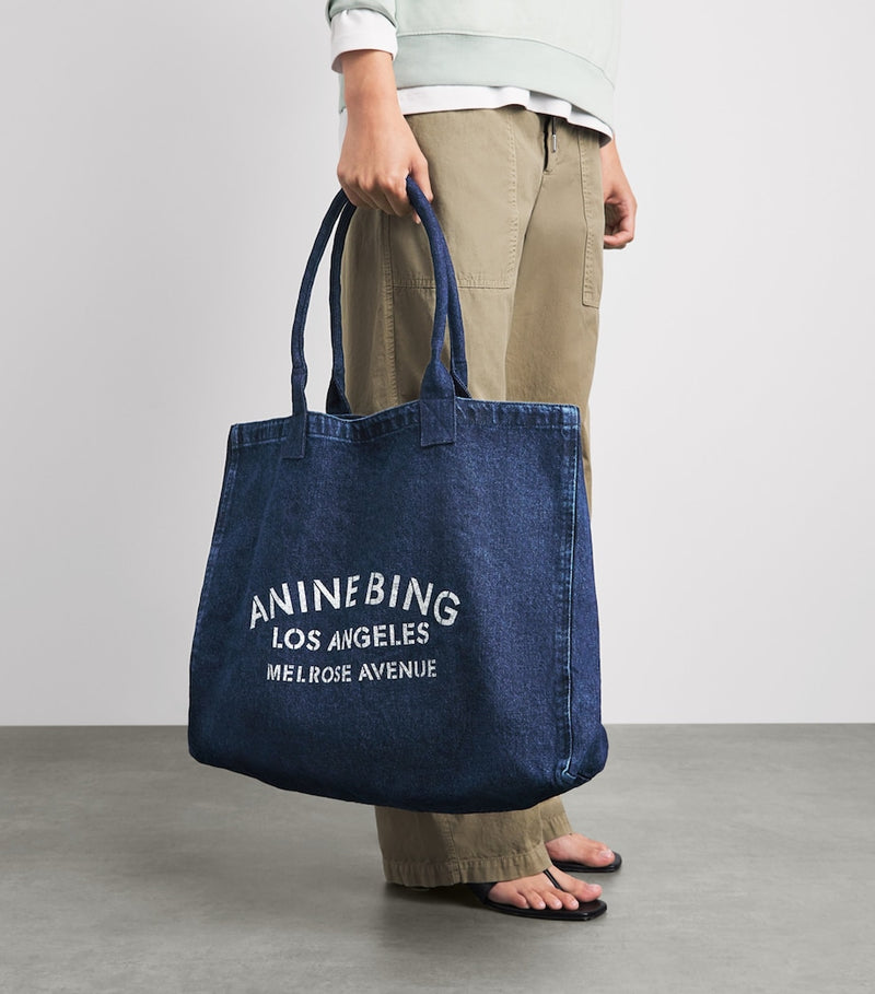 ANINE BING Leo denim tote bag, imported from the UK