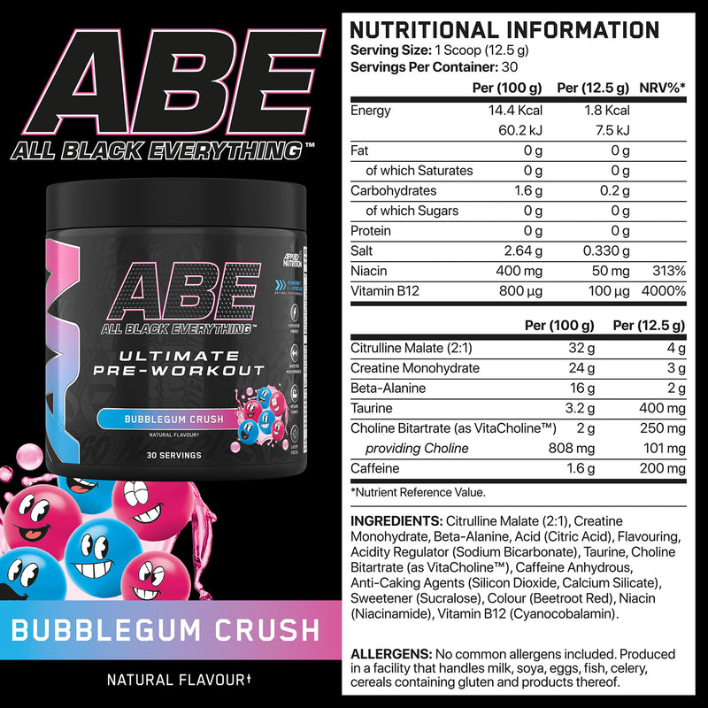 Applied Nutrition pre-workout powder Bubblegum Crush 375g - British product