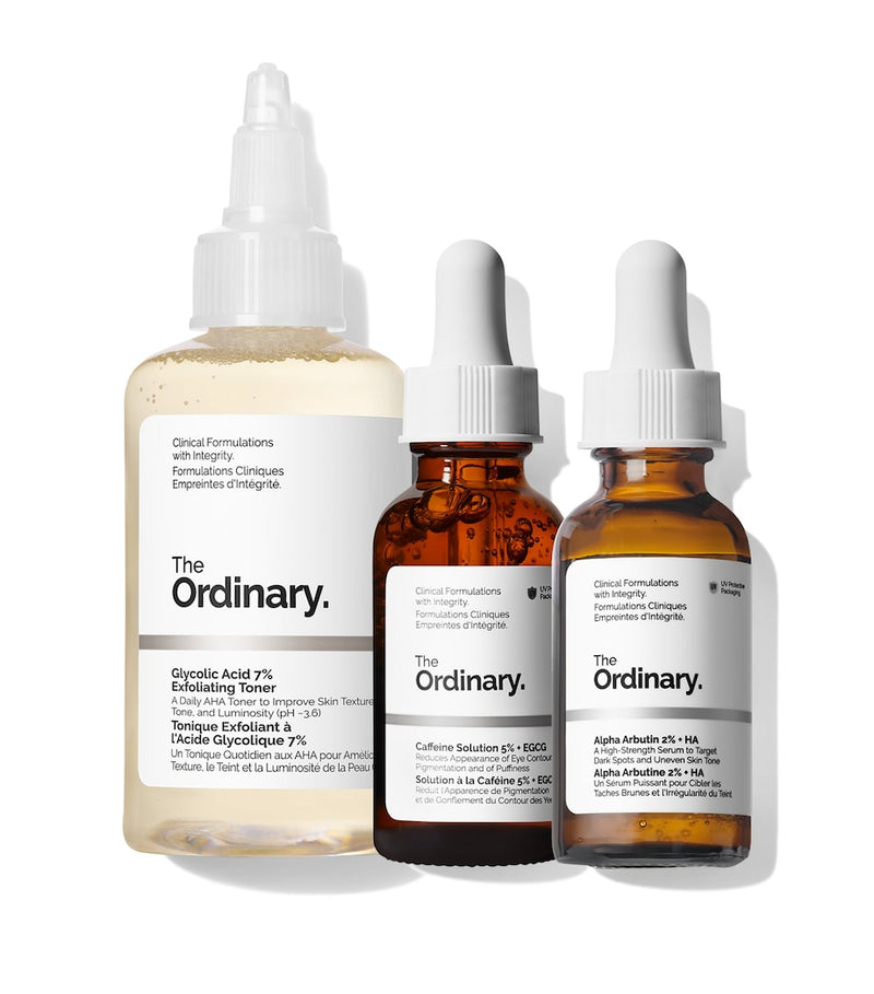The Ordinary Bright Set with glycolic toner and serums, imported from the UK