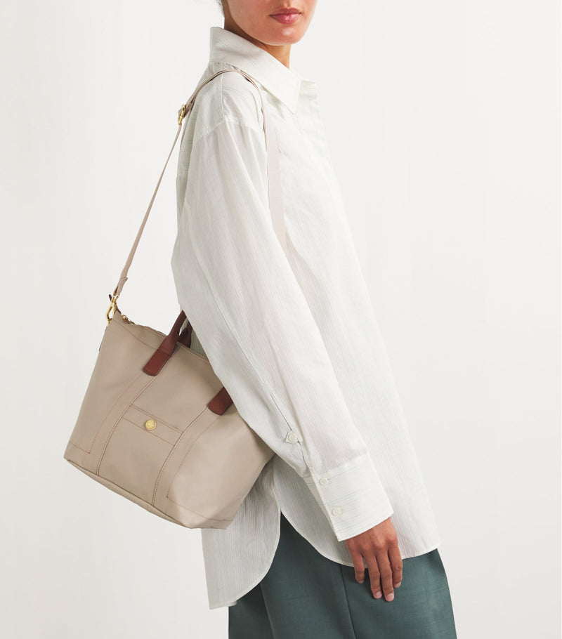 Harrods tote bag made from recycled nylon and leather, imported from the UK