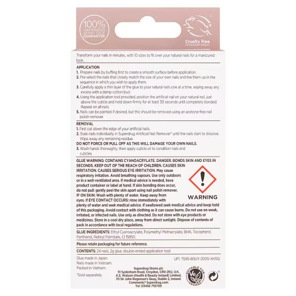 Superdrug oval nail kit glazed pink 24 nails (British brand)