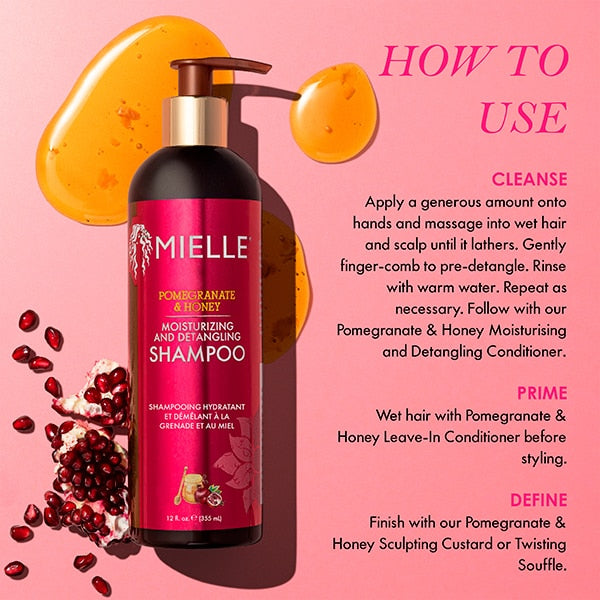 Mielle Pomegranate Honey Detangling Shampoo 12 fl oz, imported from the UK