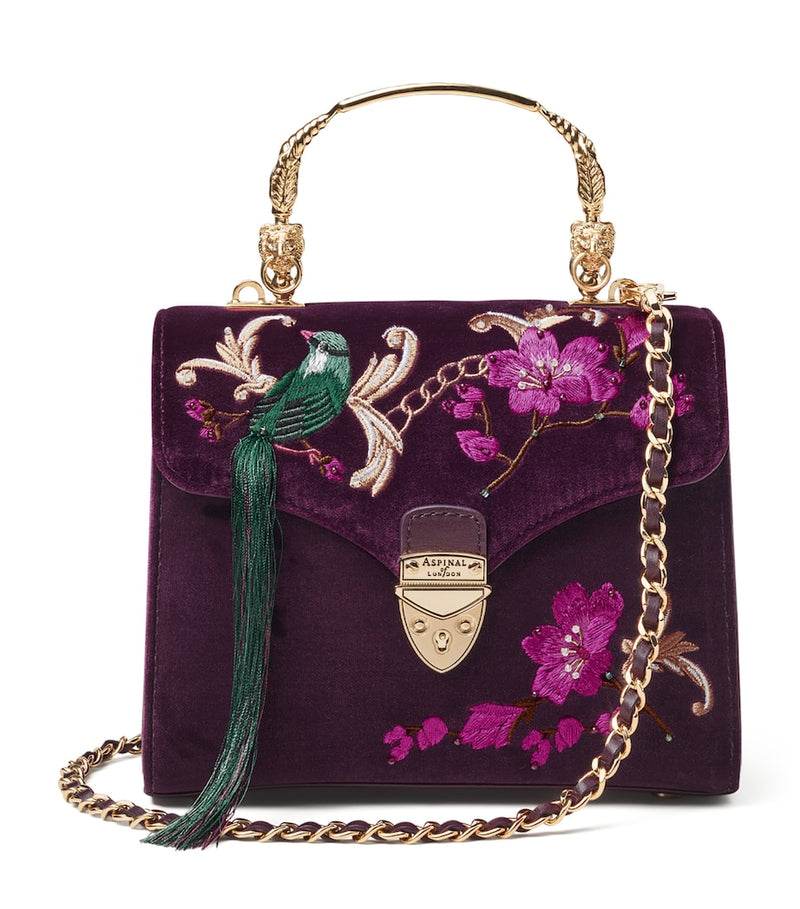 Aspinal of London handbag velvet floral embroidered midi (British brand)