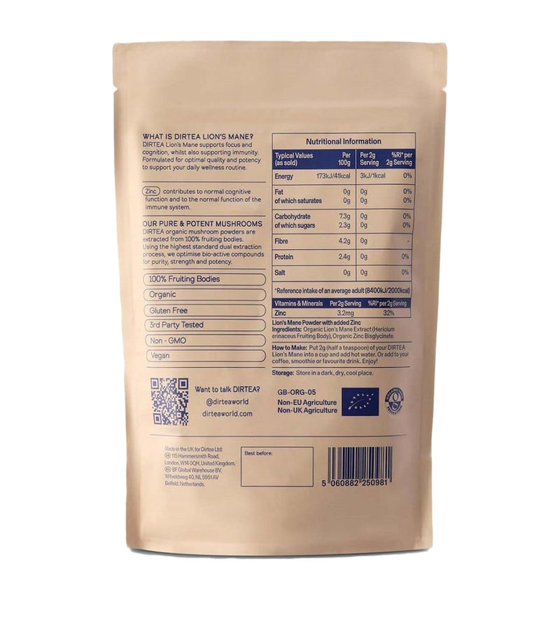 DIRTEA Lion's Mane Focus Powder 240g (British brand)