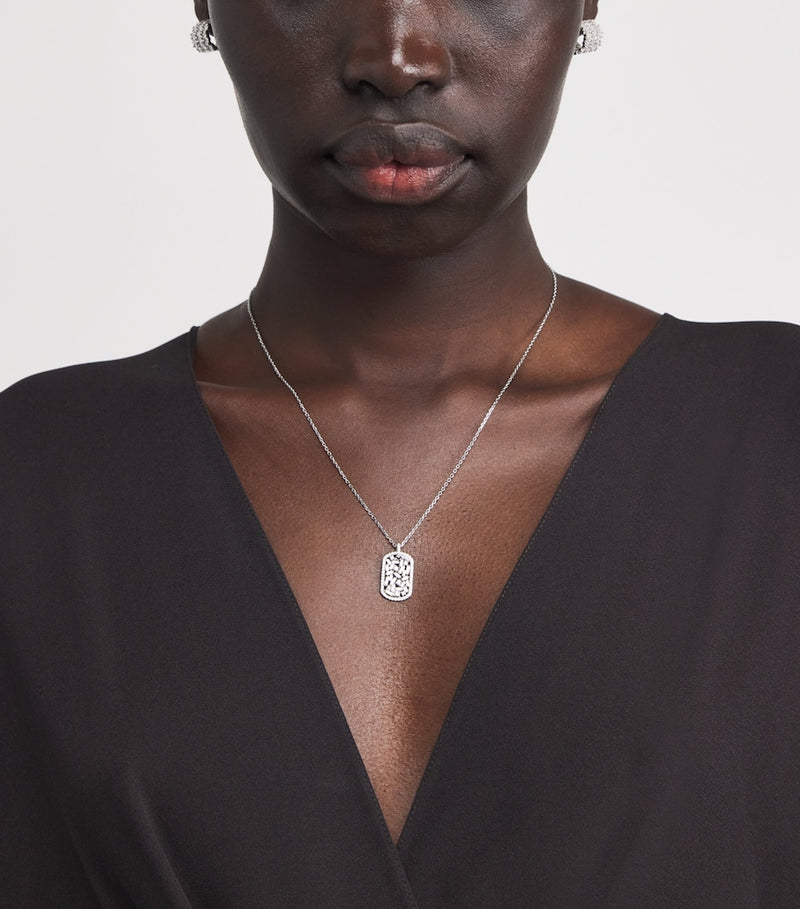 Suzanne Kalan diamond dog tag pendant necklace 18k white gold - British product
