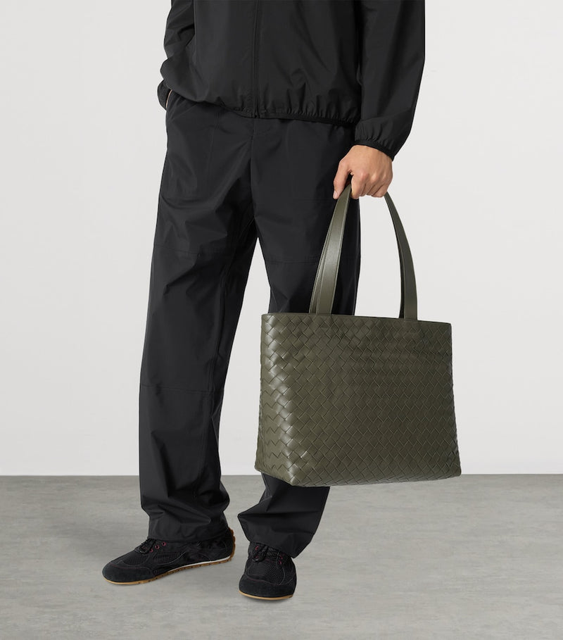 Bottega Veneta small leather zipped tote bag intrecciato weave (British brand)