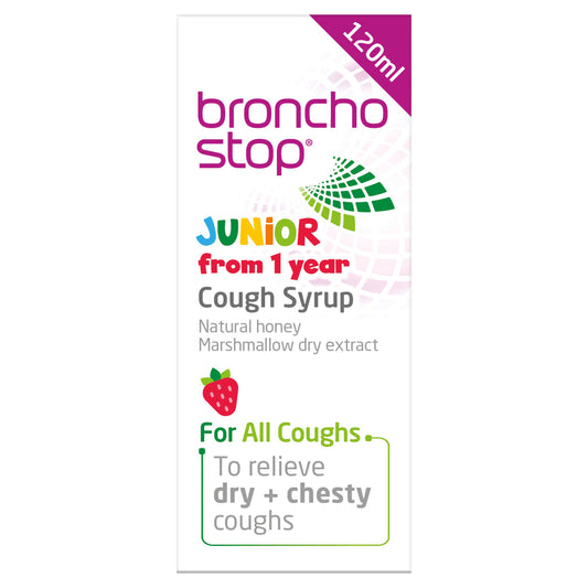 Bronchostop Cough Syrup Junior from 1 Year 120ml Pain fever & cough relief Sainsburys   