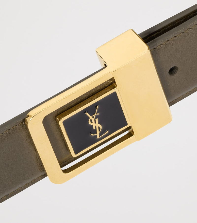 Saint Laurent leather belt with gold-tone buckle, UK version