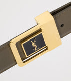 Saint Laurent leather belt with gold-tone buckle, UK version