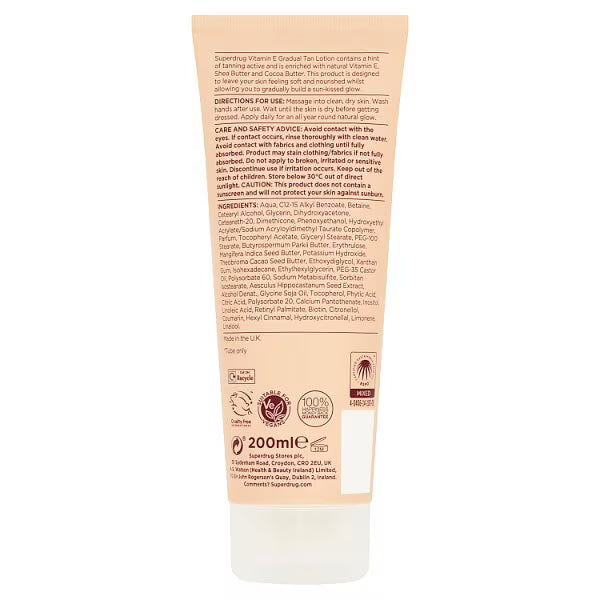 Vitamin E Gradual Tan Light Tanning Lotion 200ml (British brand)