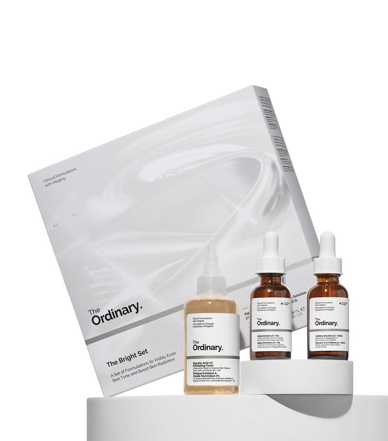 The Ordinary Bright Set with glycolic toner and serums, imported from the UK