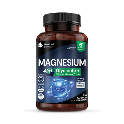 Holland & Barrett New Leaf Products Magnesium Complex 4in1 Glycinate, Citrate, Malate & Oxide 360 Capsules- Buy online at McGrocer