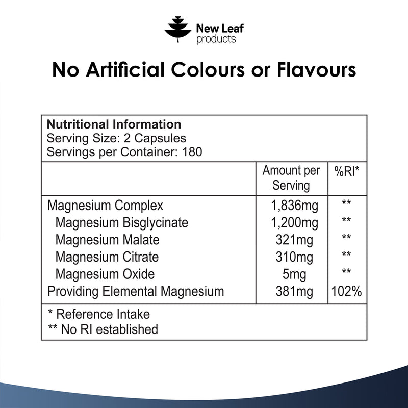 New Leaf Products magnesium complex 4in1 360 capsules (British brand)