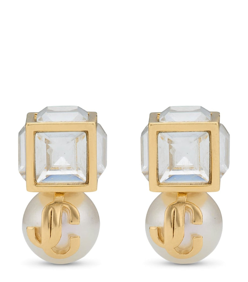 Jimmy Choo faux pearl cube logo earrings - British product