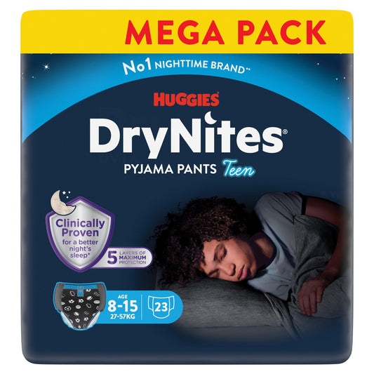 Huggies DryNites Pyjama Pants for Bedwetting Teen Age 8-15 27-57kg Mega Pack x23 GOODS Sainsburys   
