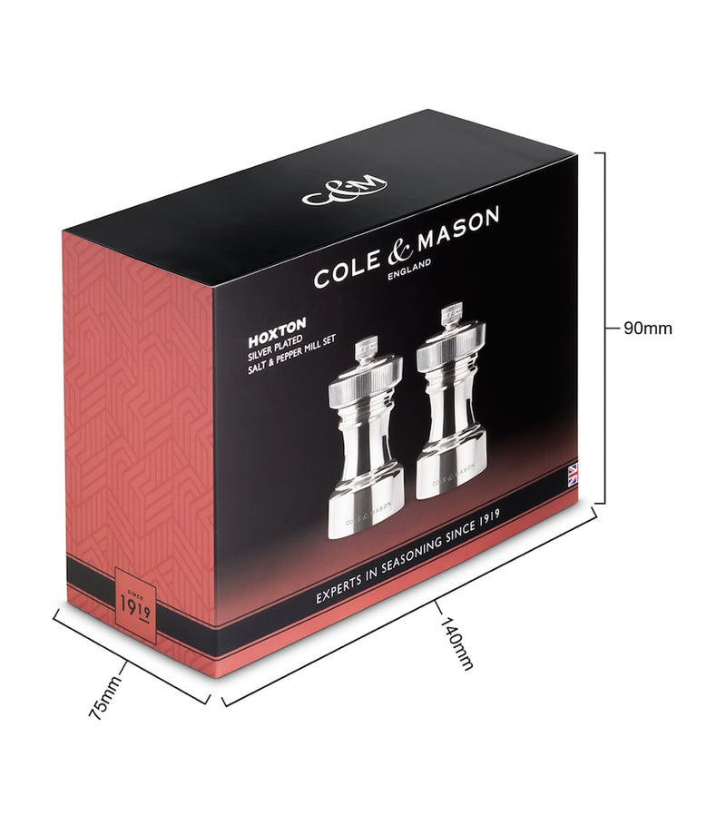 Cole & Mason Silver-Plated Hoxton salt and pepper mills - British product