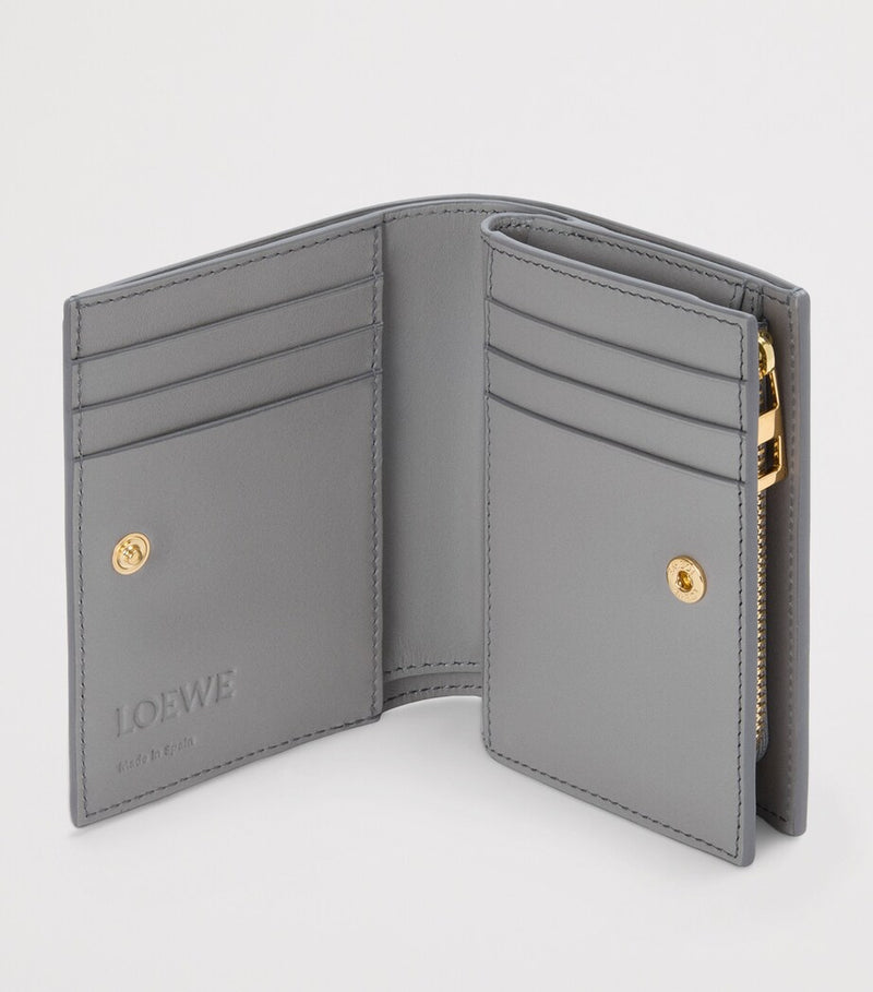 Leather Bifold Wallet with Suede Panels and Gold-Tone Hardware