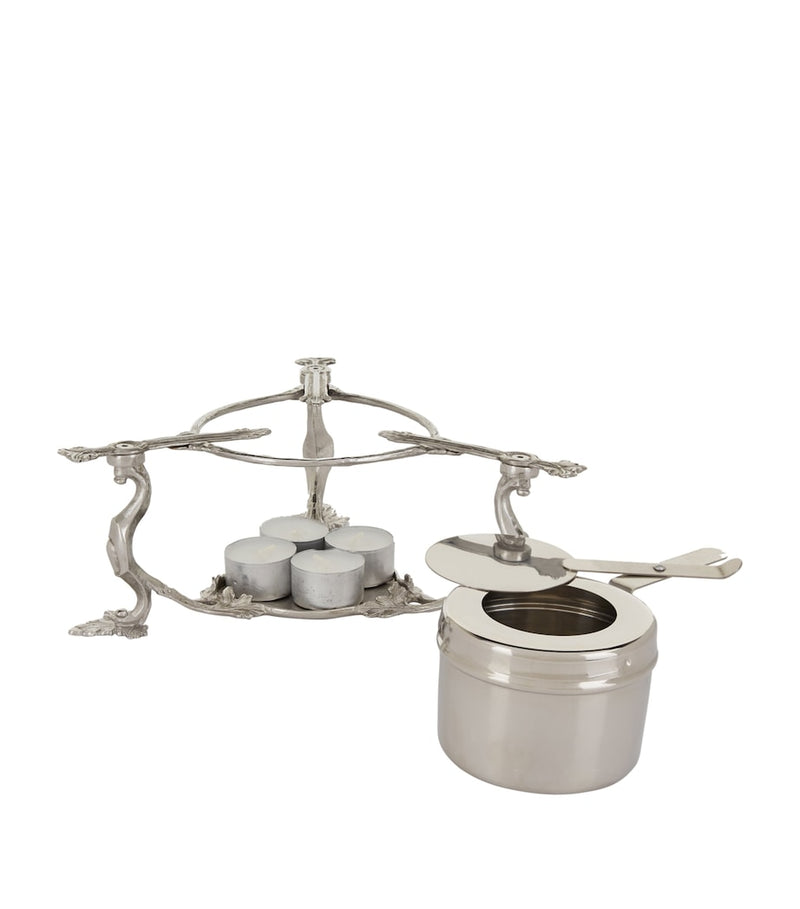 Ruffoni hammered stainless steel candle and gel warmer stand 26cm, imported from the UK