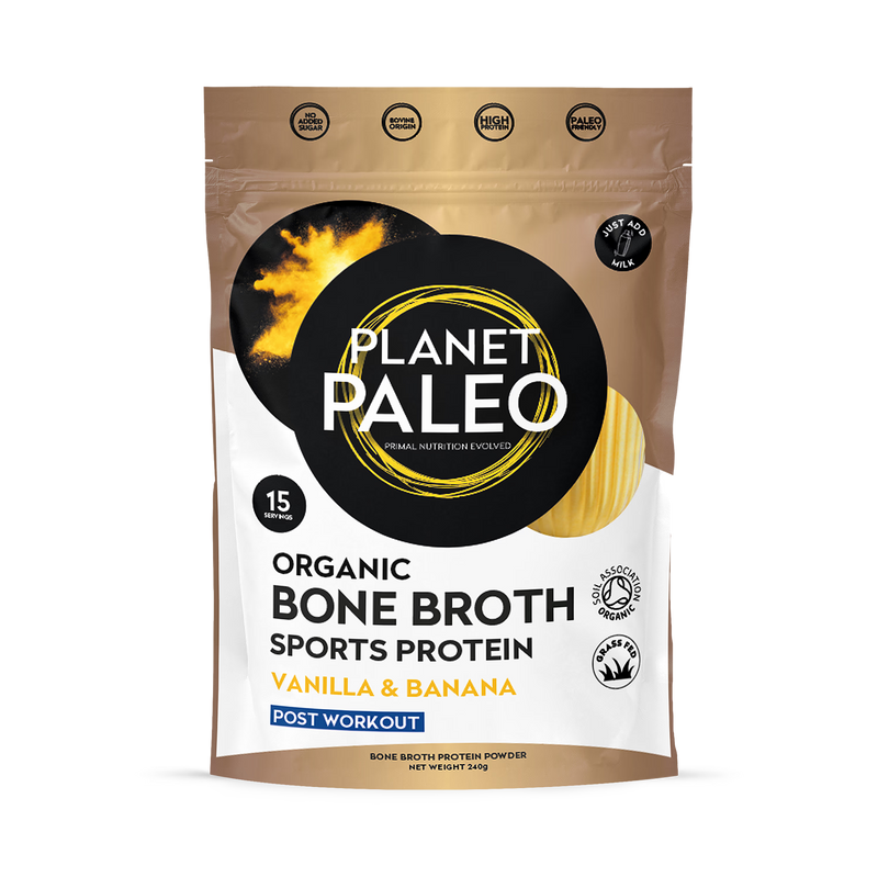 Planet Paleo bone broth sports protein vanilla banana 240g - British product