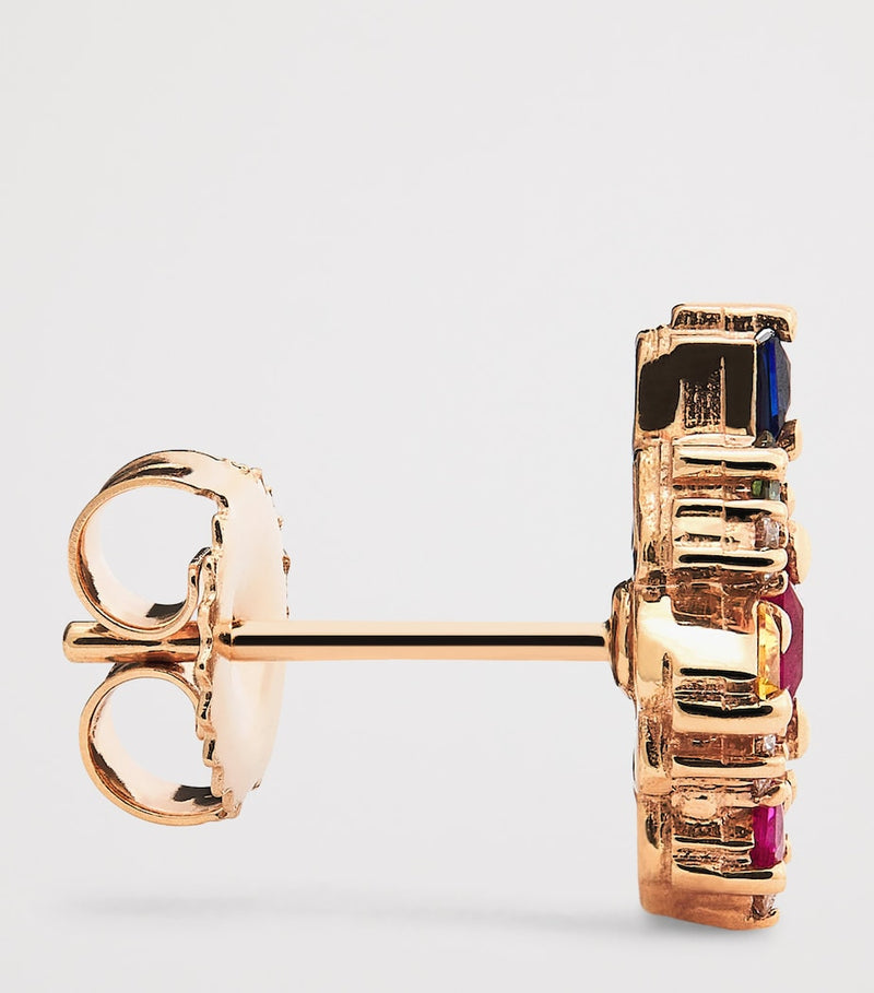 Suzanne Kalan rose gold stud earrings diamond rainbow sapphire - British product