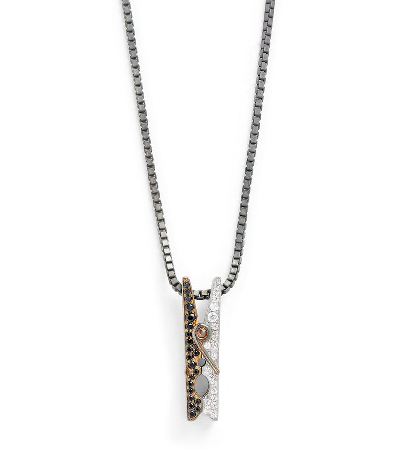 Tateossian rhodium-plated sterling silver Mayfair Peg necklace, imported from the UK