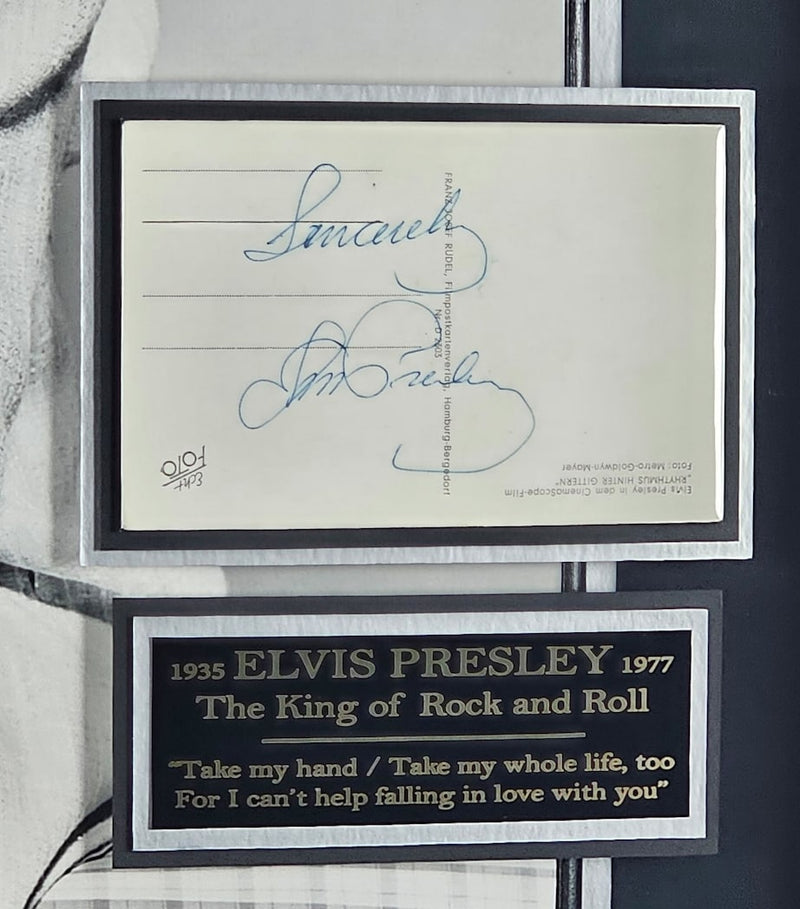 Leipzig Galleries vintage framed Elvis Presley signed display, imported from the UK