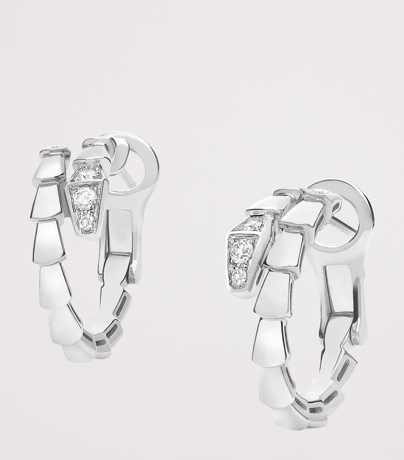 Bvlgari Serpenti Viper hoop earrings in white gold with diamonds, UK version