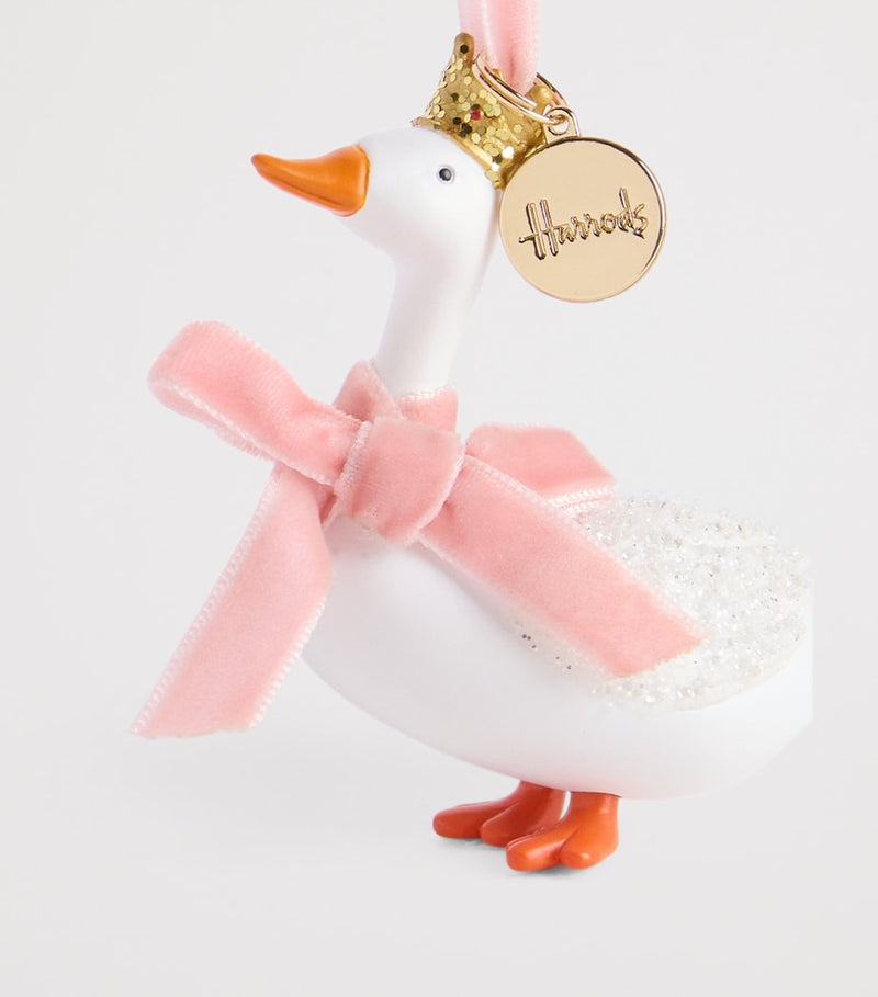Harrods ceramic goose tree decoration with crown and glittering wings, UK version