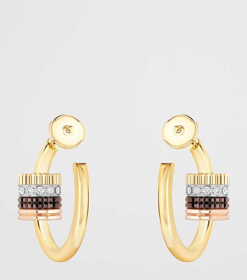 Boucheron Quatre Classique hoop earrings mixed gold and diamonds 8mm - British product