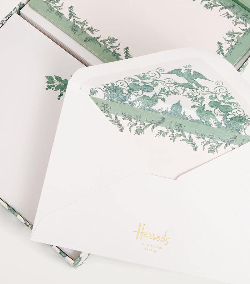 Harrods Menagerie stationery set with envelopes, fountain pen, note cards, and letter paper, UK version