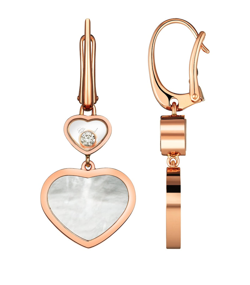 Chopard Happy Hearts drop earrings in rose gold with mother-of-pearl and diamond, UK version