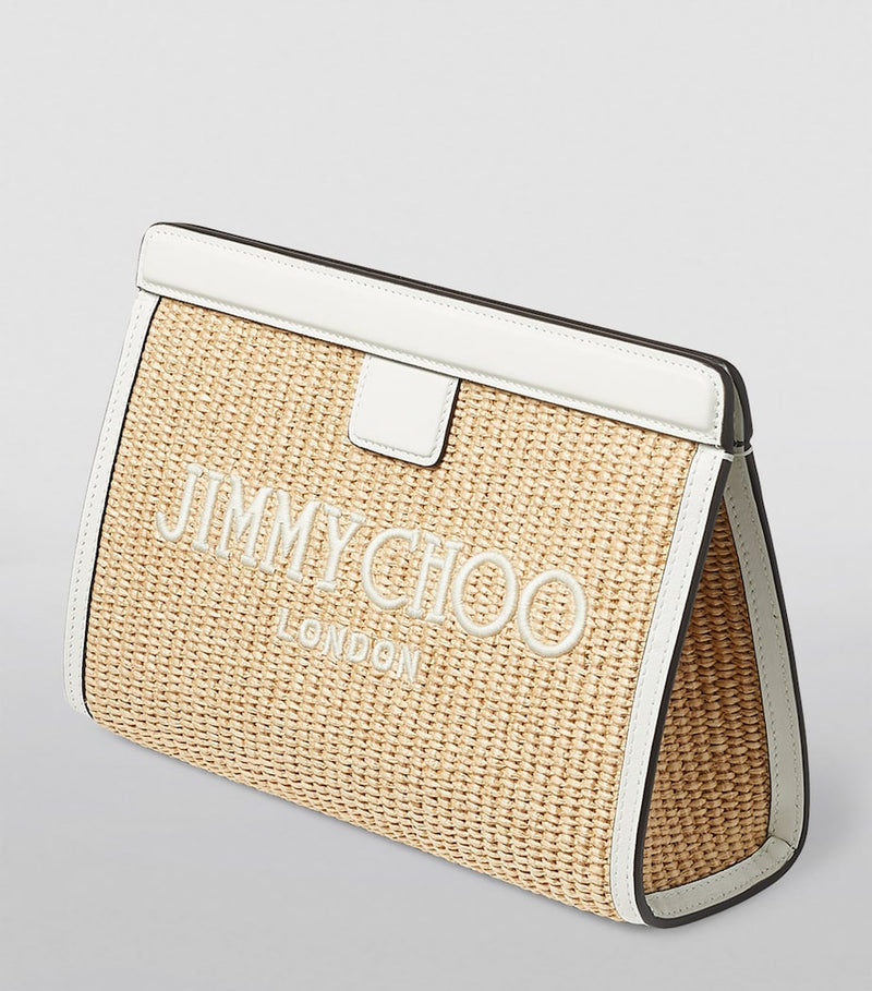 Jimmy Choo raffia leather-trim Avenue pouch, UK version