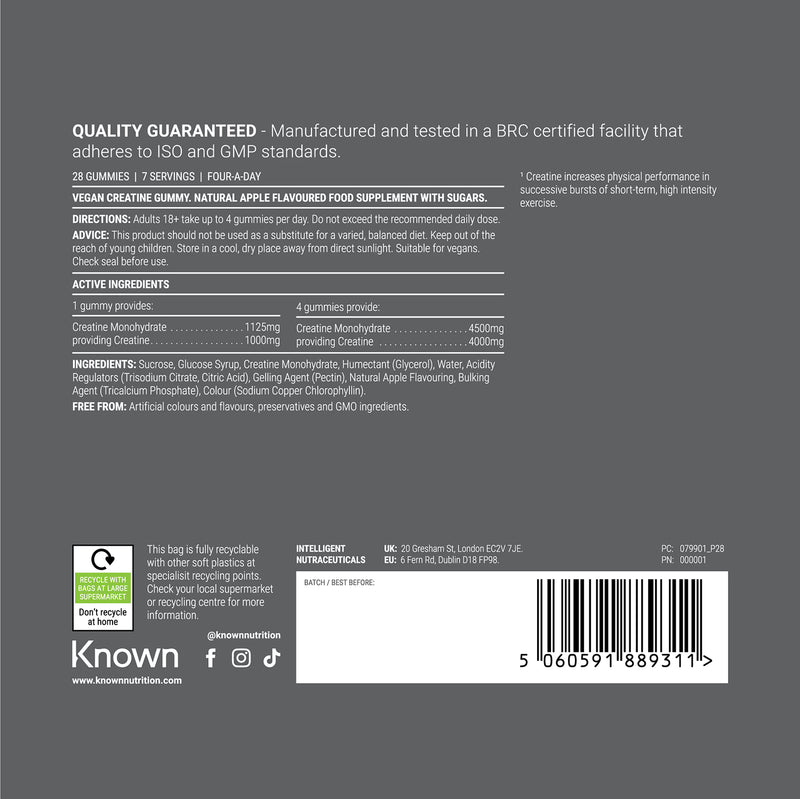 Known sour apple creatine gummies 28 pack, UK version