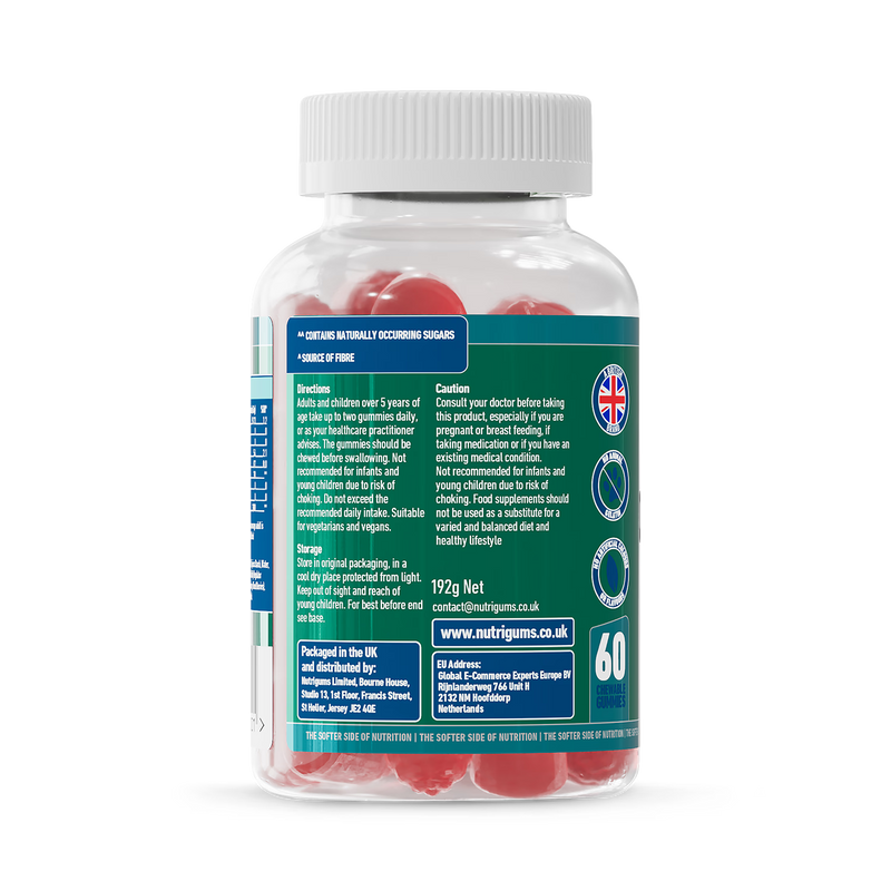 Nutrigums Happy Fibre Inulin gummies 60 count, imported from the UK