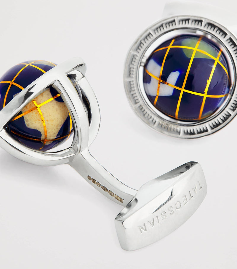Tateossian globe cufflinks sterling silver lapis lazuli, imported from the UK