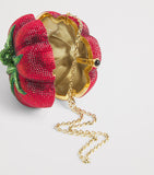 Judith Leiber tomato clutch bag, imported from the UK