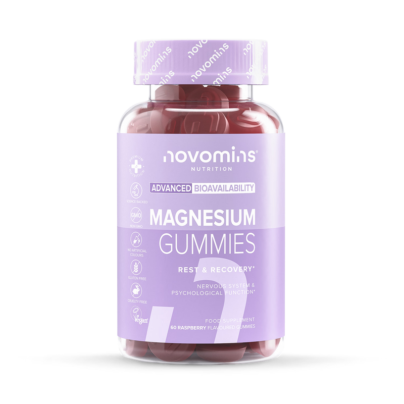 Novomins magnesium raspberry gummies 60 pack, imported from the UK
