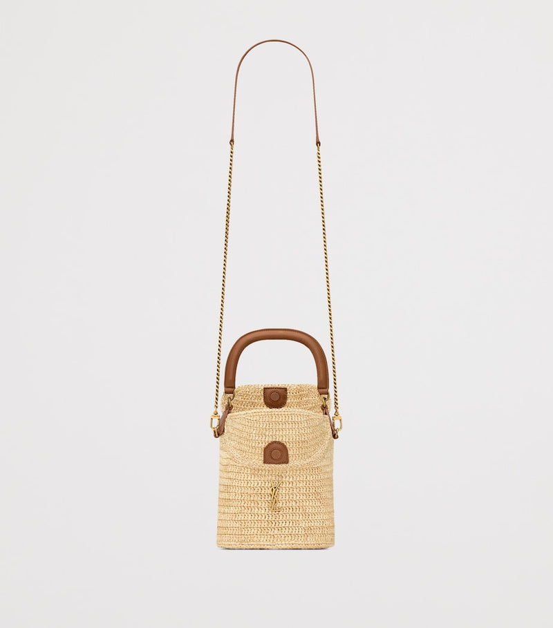 Saint Laurent raffia Gaby bucket bag with leather trims - British product