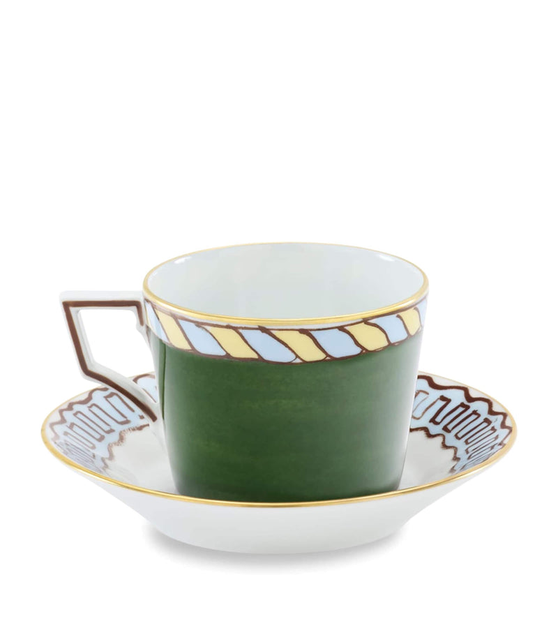 GINORI 1735 Il Viaggio di Nettuno porcelain teacup and saucer set of 2, UK version