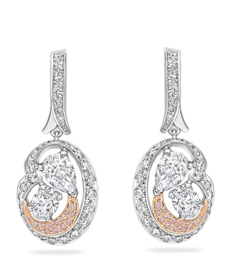 Boodles Motherhood diamond earrings in platinum and rose gold (British brand)