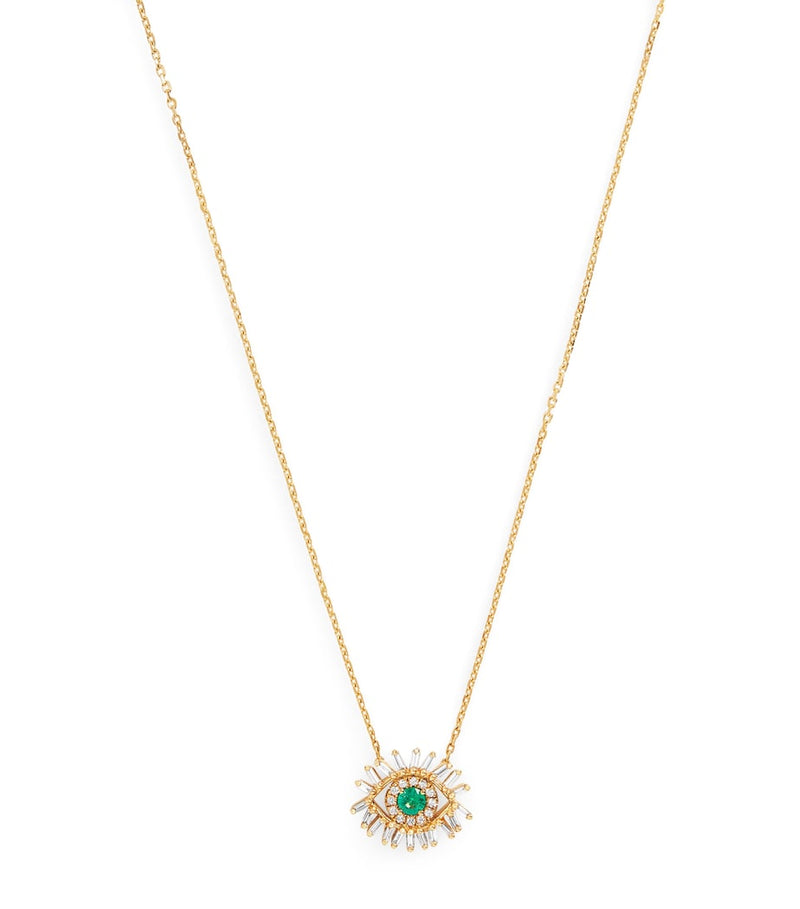 Suzanne Kalan evil eye pendant necklace in yellow gold with diamonds and emerald, UK version