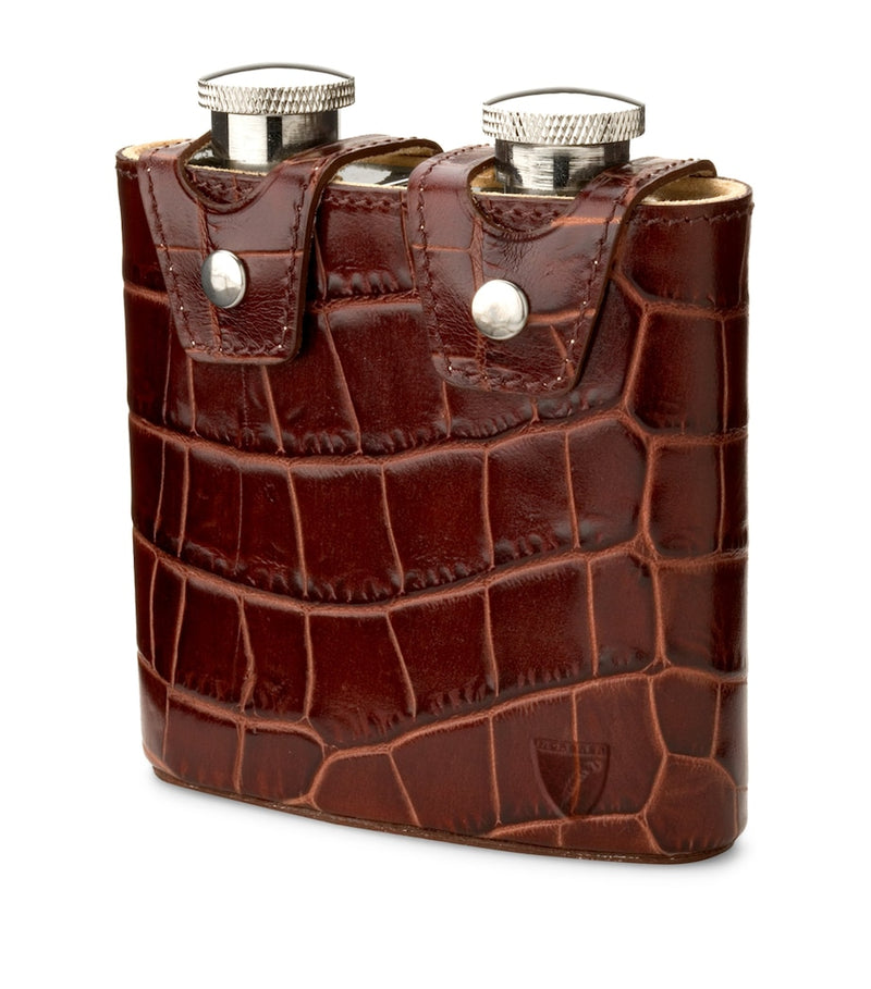 Aspinal of London double leather hip flask - British product
