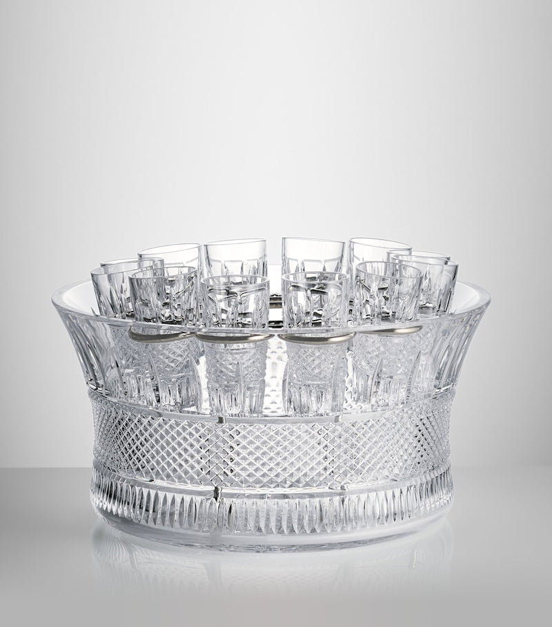 Waterford Crystal Mastercraft vodka set, 12 shot glasses and chiller (British brand)