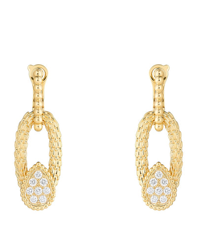 Harrods Boucheron Yellow Gold and Diamond Serpent Bohème Vintage Drop Earrings 3cm- Buy online at McGrocer